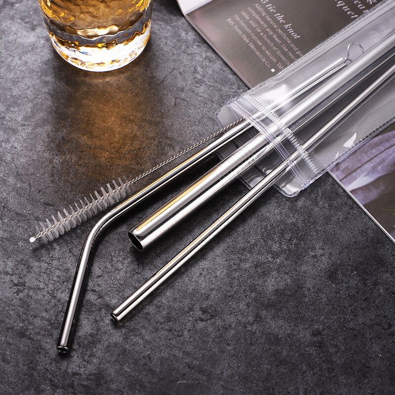 Pajitas de Metal reutilizables, Pajita recta doblada resistente de acero inoxidable para bebidas con cepillo de limpieza, accesorio para Bar y