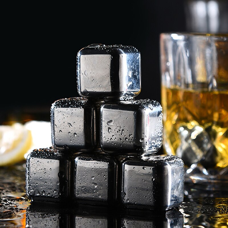 8 stk whiskysten rustfrit stål isterninger genanvendelig kølesten til whisky vinkøler drikkesten med tang og barværktøj
