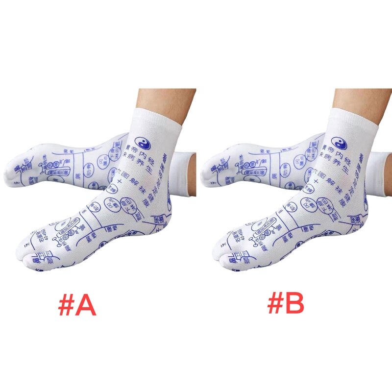 Femmes Hommes Acupression Réflexologie Chaussettes 2 Bout Fendu Massage des Pieds Soulagement De La Douleur Méridien Bonneterie avec Points D&#39;acupuncture Graphique