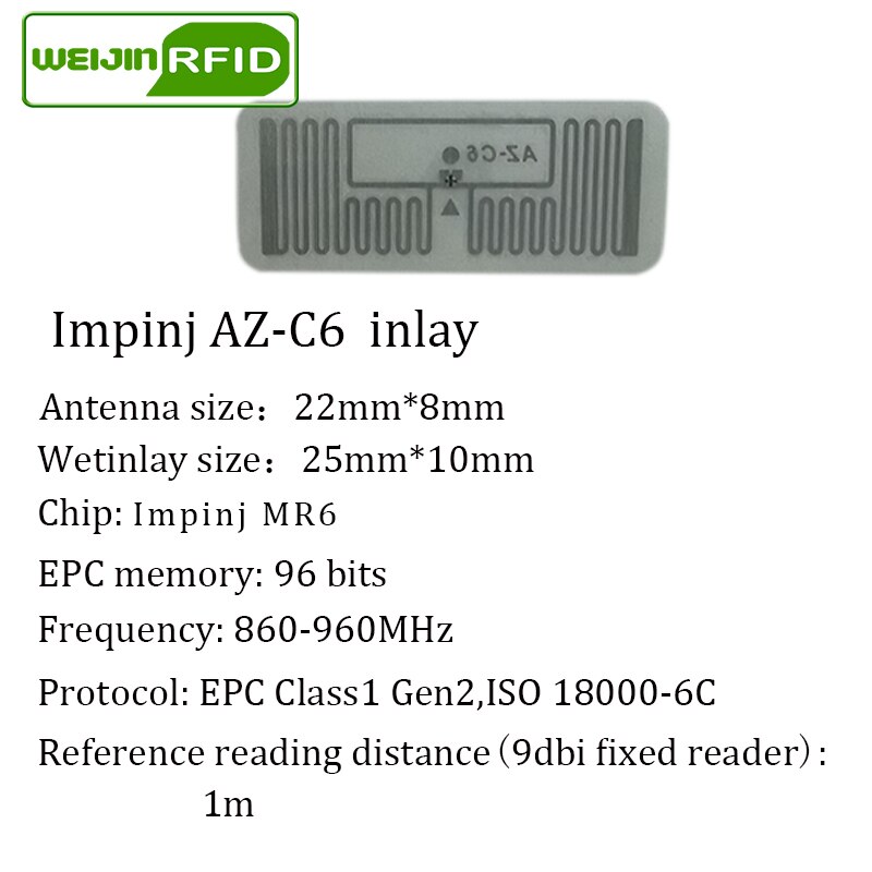 Sticker rfid uhf tag passivo tag impinj alien wet inlay 900 915m 868 860-960mhz VIKITEK EPC c1G2 6c self-adesivo etichetta RF circuito integrato: 25x10mm wet AZ-C6