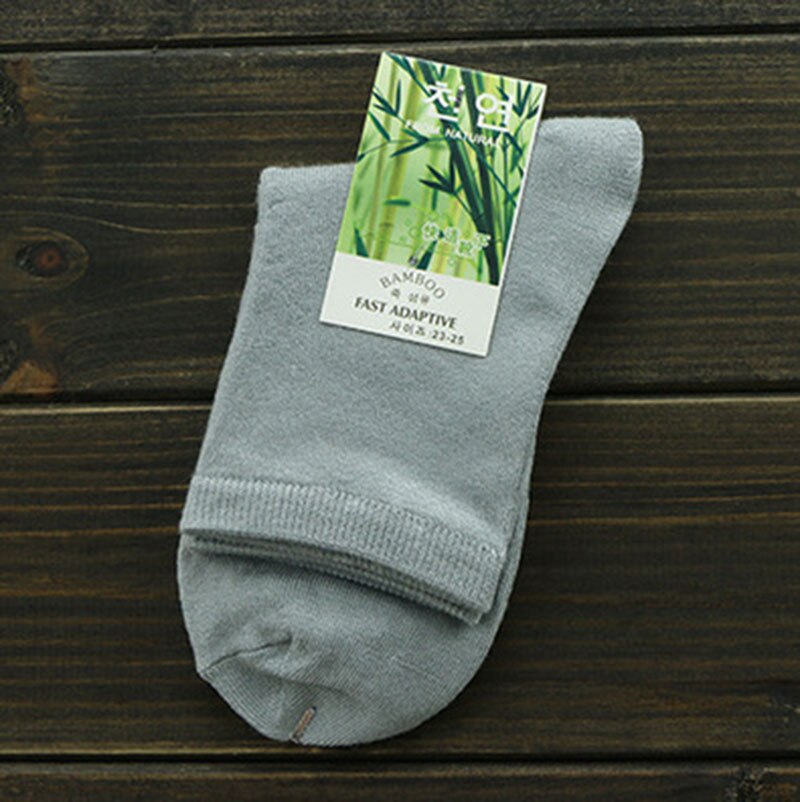 3 Pairs/Lot Women Bamboo Fiber Crew Socks Female Spring Autumn Soft Breathable Solid Candy Color Polka Dot Casual Socks: Solid- light grey