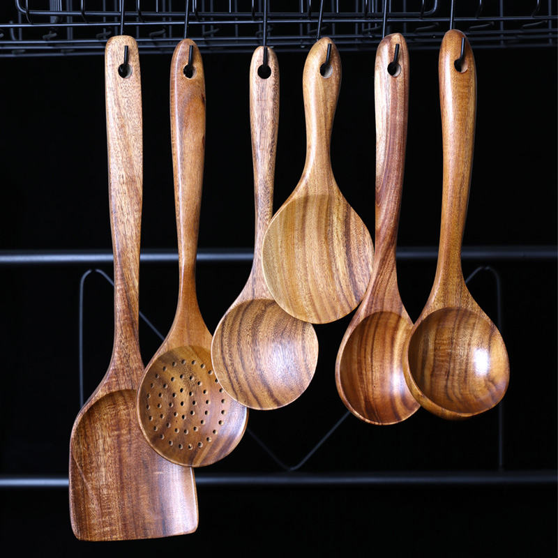 Teak Wood Kitchen Spoon Rice Paddle Scoop Strainer Spoon Wooden Salad Mixing Serving Spoon Kitchen Wooden Utensils for Cooking