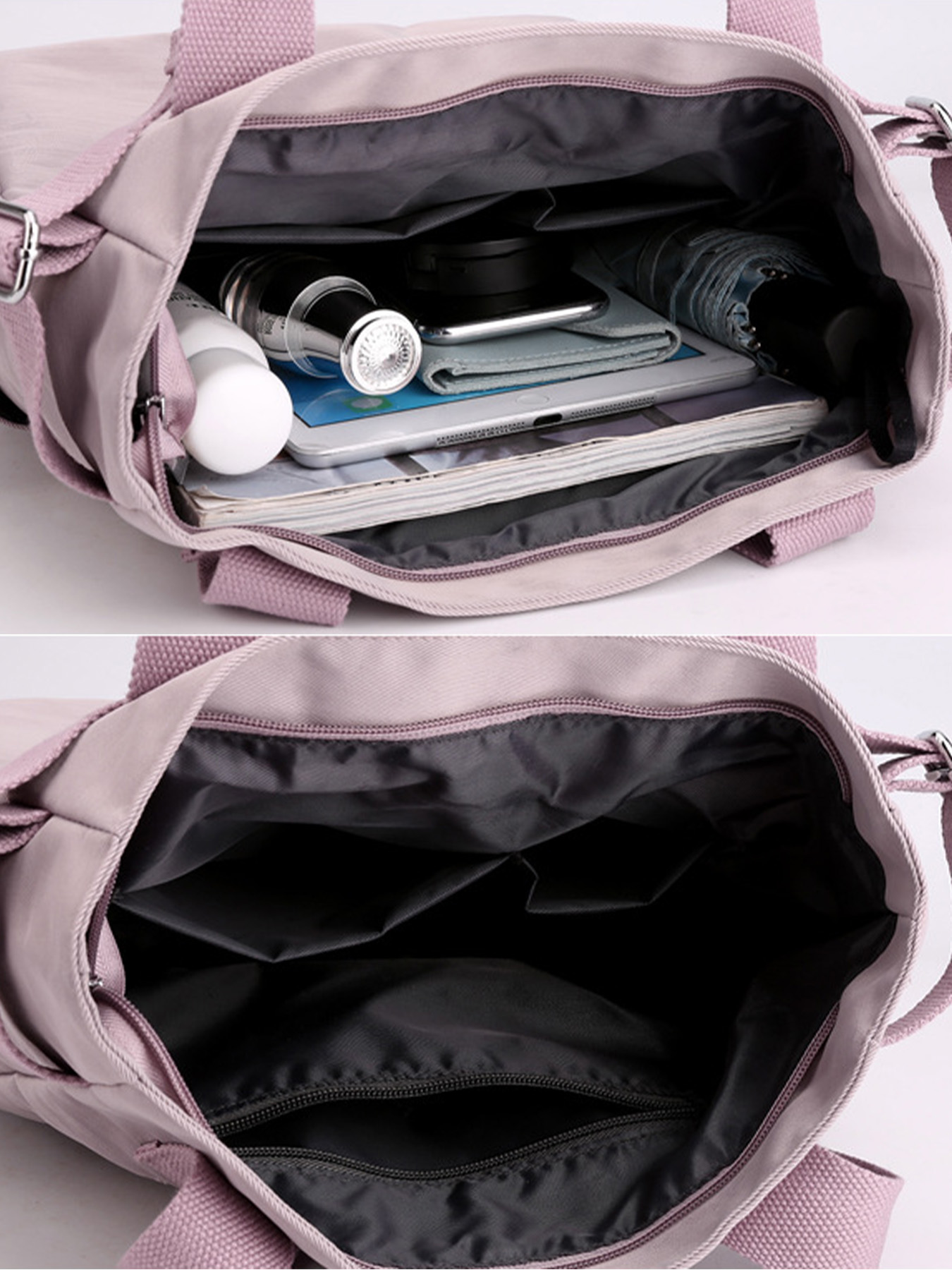 bolso de mano para mujer, bandolera púrpura, color sólido, gran capacidad, bolso de mano simple de nailon para estudiante