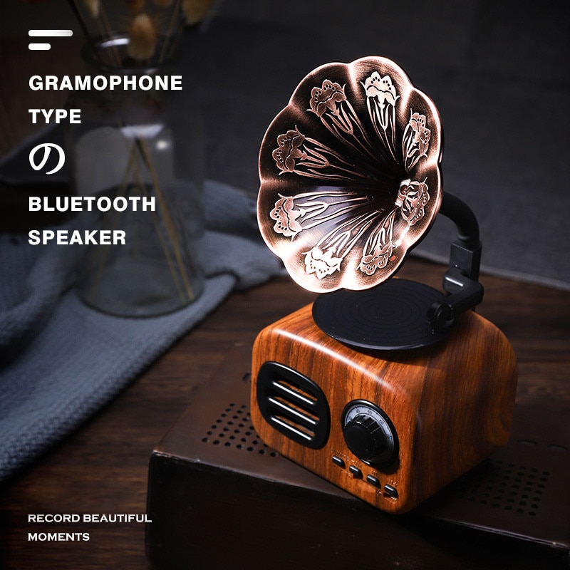 Retro Speaker Bluetooth Speaker Draagbare Mini Hout Draadloze Subwoofer Luidspreker Grammofoon Outdoor Speaker Ondersteuning Tf Fm Radio