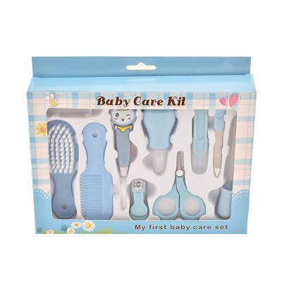 10 pz/impostato bambino chiodo rifinitore kit sanitario kit sanitario portatile neonato toelettatura kit tagliaunghie impostato di assistenza di sicurezza: Blu