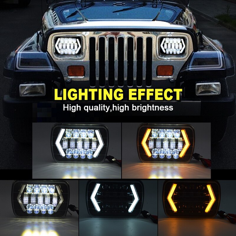 Safego 45W 5 "7" carré phare LED feu de croisement DRL clignotant avec anneau Halo yeux d'ange pour camion tout-terrain Wrangler YJ XJ