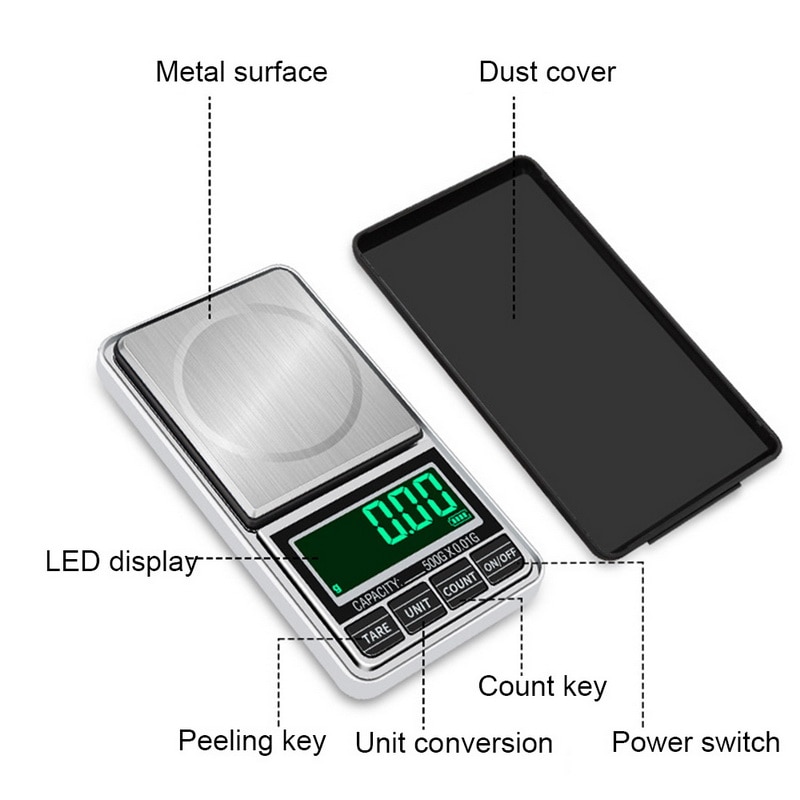 Mini Sieraden Schaal Usb Opladen Pocket Digitale Weegschaal 100G/200G/300G/500G 0.01G Precisie Elektronische Weegschaal Lcd Weegschaal