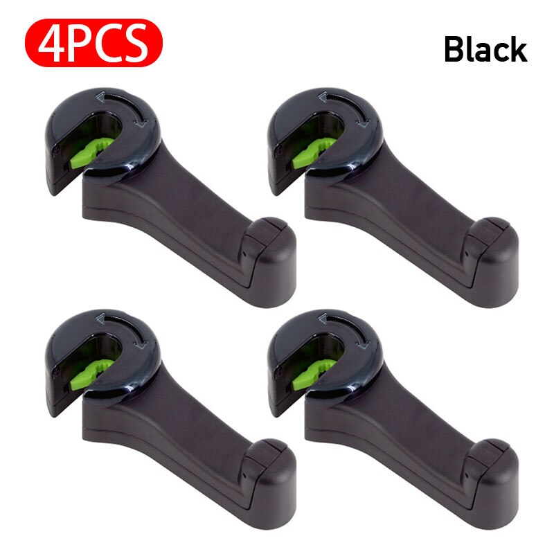 Gancho multifunción para reposacabezas de coche, gancho ajustable para asiento trasero de coche, bolso de mano, accesorios de soporte de tela, colgador trasero de asiento: Black 4PCS