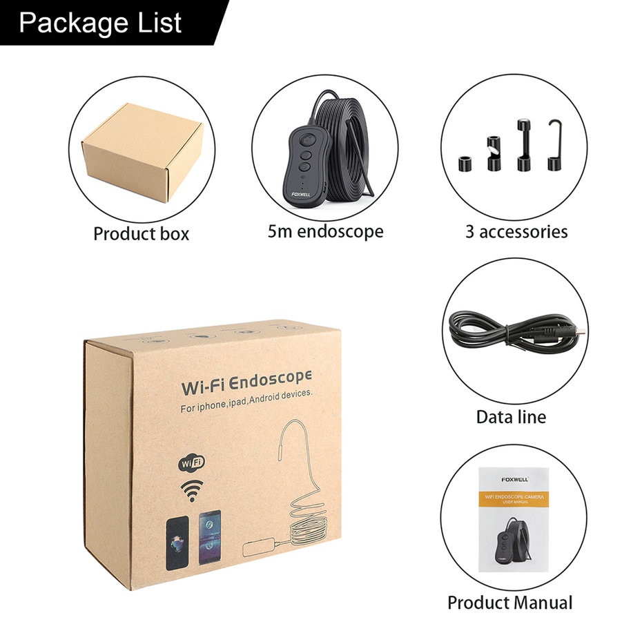 Foxwell Wifi Endoscoop Inspectie 1080P Hd Waterdichte Draadloze 5.5Mm Borescope Camera Auto Diagnostic Tools Voor Android Pc Ios