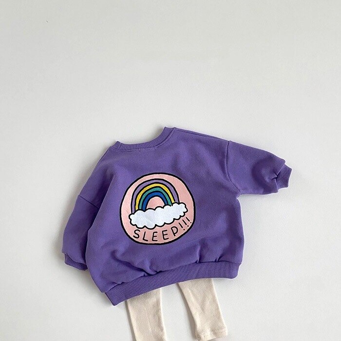 Koodykids Baby Jongens Meisjes Lange Mouw T Shirts Peuter Jongens Meisjes Herfst Regenboog Sweatshirts Base Stijl Baby Tops Lente 2022: purple / 9M