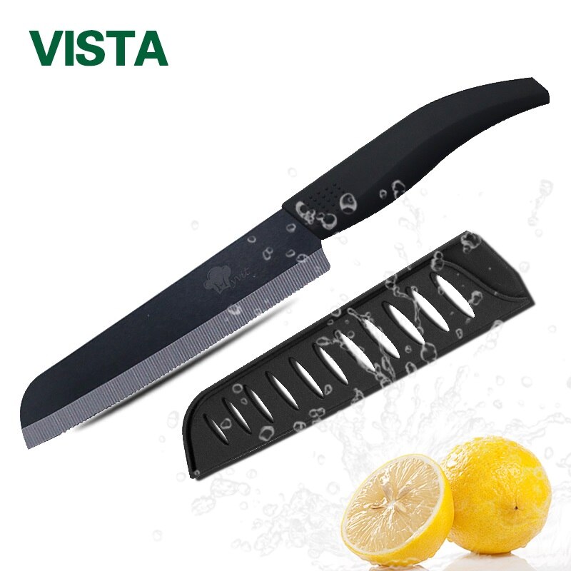 Brödkniv servad tårtkniv svart blad 4 färg 6 tum ergonomiskt handtag keramisk brödkniv matlagningsredskap kökskniv: Svart kniv