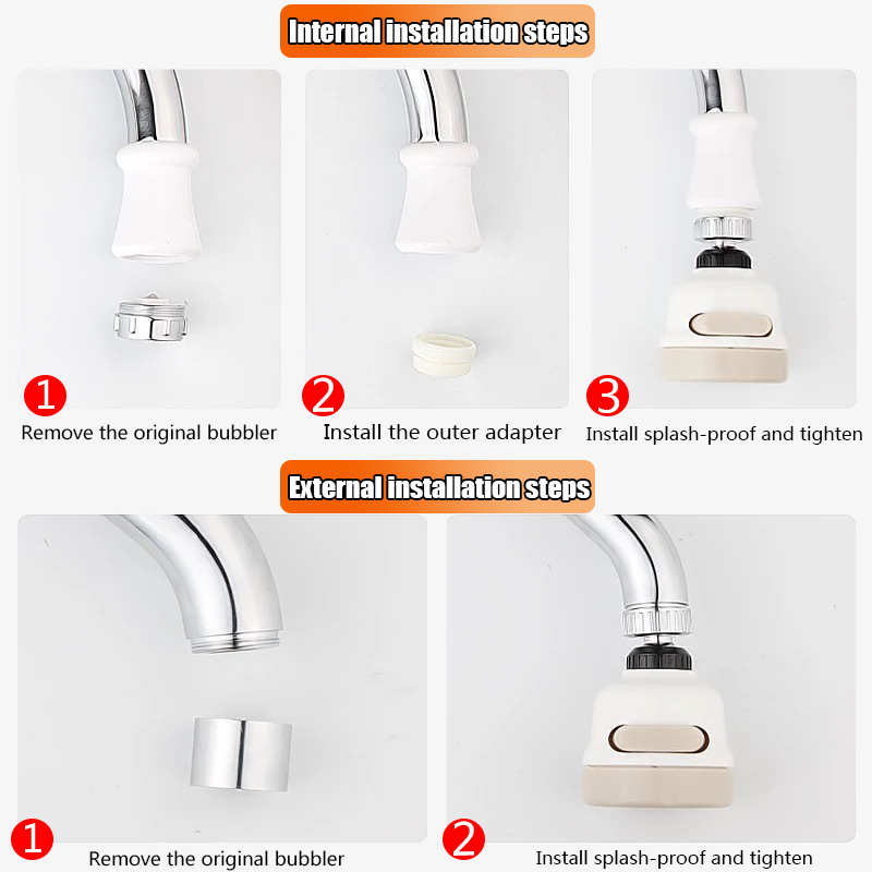 2Pcs 3 Modes Adjustable Kitchen Tap Head 360 Rotatable Water Spray Sink Faucet Flexible Watersaving High Pressure Filter Sprayer