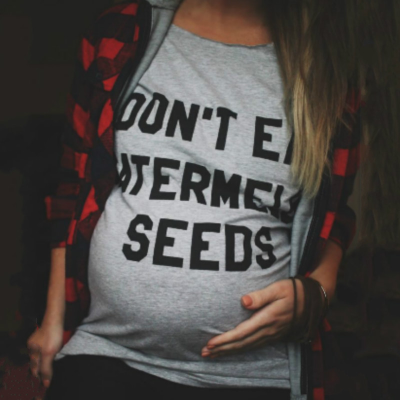 knapp nicht essen Wassermelone Samen Druck Mutterschaft Kleidung oben T Frauen Schwangerschaft Kurzarm T Hemd für Schwangere Grau t-Shirt