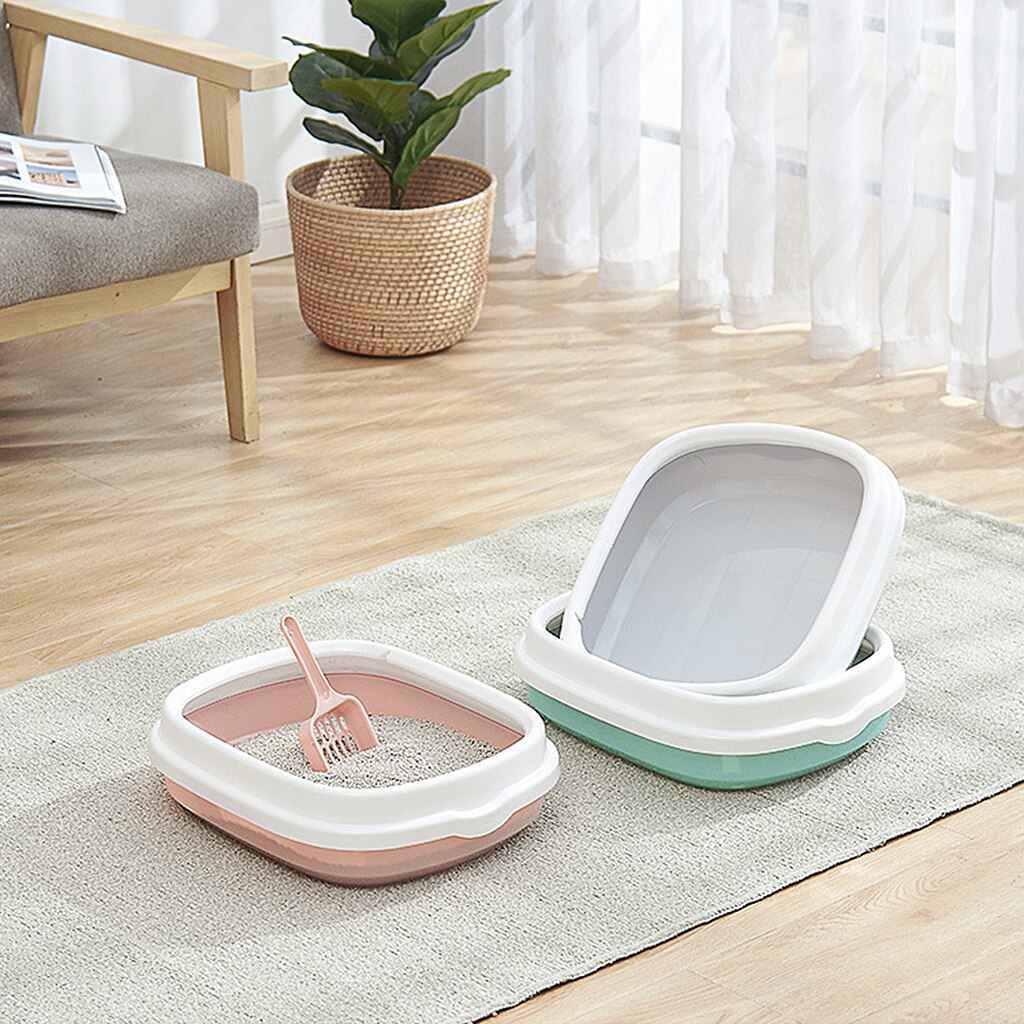 Cat Litter Box Litter Tray Easy Clean Detachable Rim Toilet Sand Box Bedpan