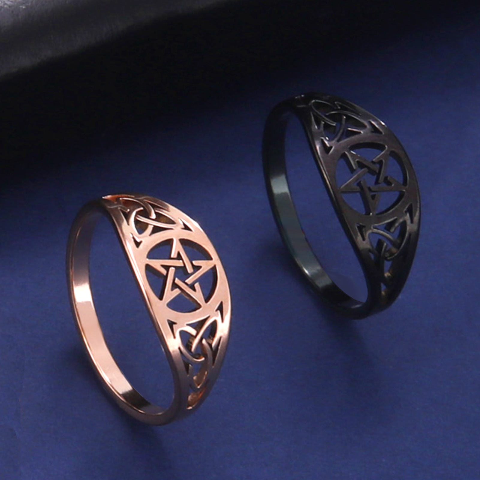 LIKGREAT gótico Celtics nudo pentagrama anillo mujeres hombres Acero inoxidable sobrenatural Wicca amuleto anillos pareja bruja joyería