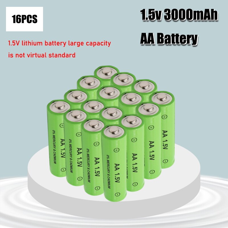 1.5V 3000mah AA Battery alkaline Rechargeable Battery 2100mah 1.5V AAA Battery for Flashlight rechargeable Battery: 16PCS