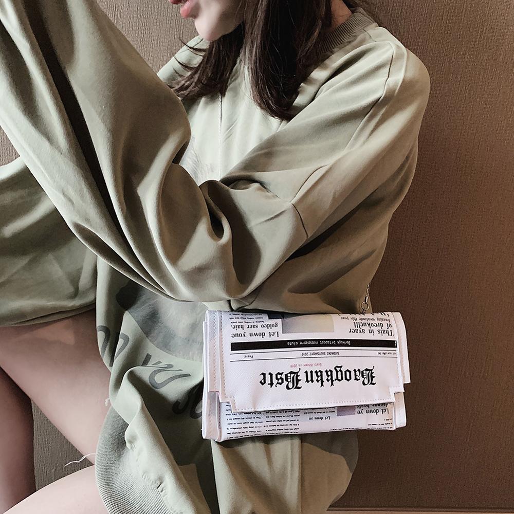 Frauen Zeitung Print Crossbody Umhängetasche Lässige Flap Hülle Tasche Tag Kupplungen Geldbörse Kette Schulter Tasche PU Handtasche