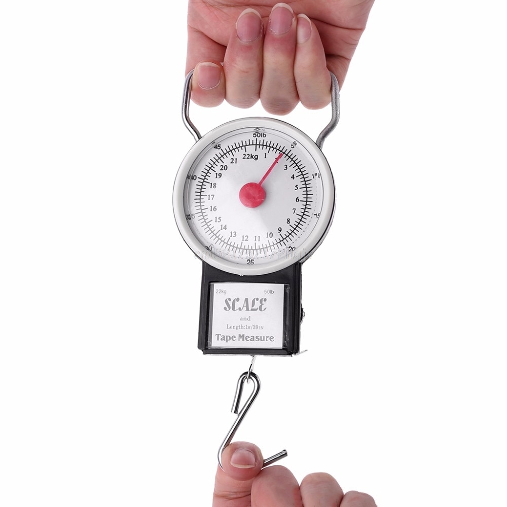 22kg/50lb Portable Hanging Scale Balance Fish Hook Weighing Balance Kitchen With Measuring Tape Measure Fishing Scales My02 19