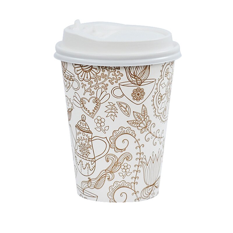 50pcs disposable coffee cup 8oz 12oz 16oz afternoon tea cold drink takeaway packaging cup with lid: cup and white lid / 250ml 8OZ 50pcs