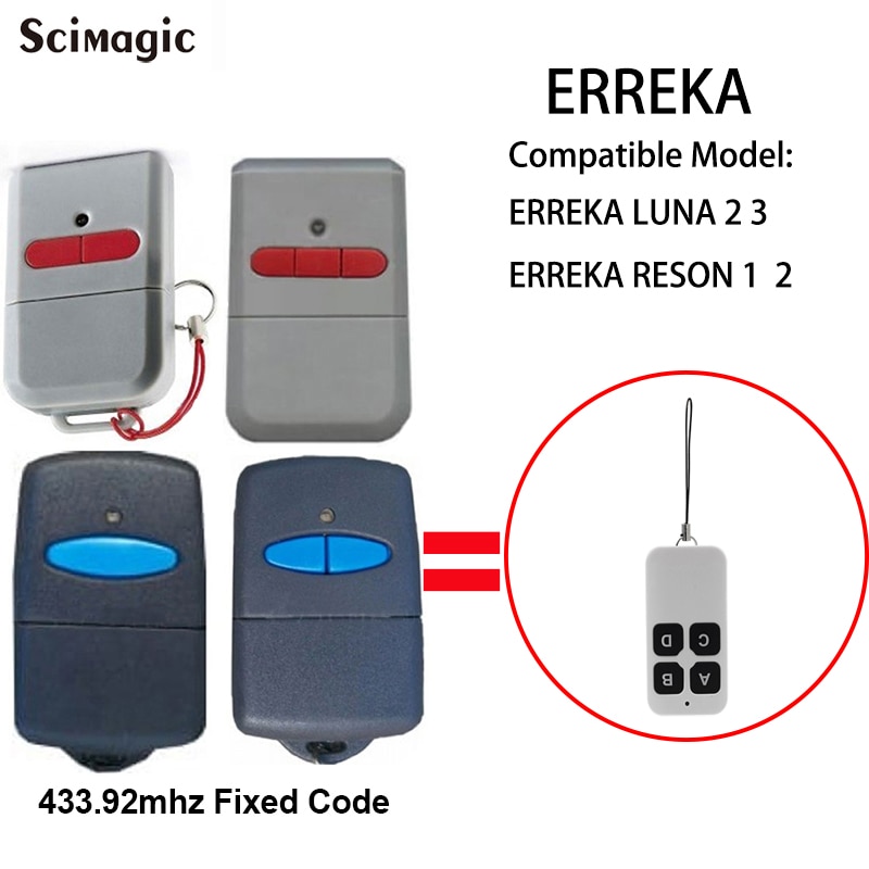 Clon código fijo ERREKA LUNA 2 3 ERREKA RESON 1 2 433mhz garaje control remoto puerta abridor garaje comando remoto 433MHz