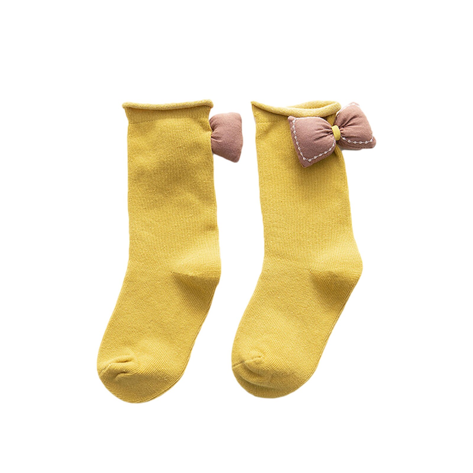 Kinderen Meisjes Mode Strik Sokken Eenvoudige Stijlvolle Sokken Effen Kleur Comfortabele Sokken Voor Kinderen Baby Meisjes: YELLOW / 1-3 years