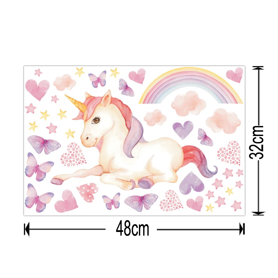Colorful Cartoon Unicorn Heart Butterfly Cloud Wal Grandado