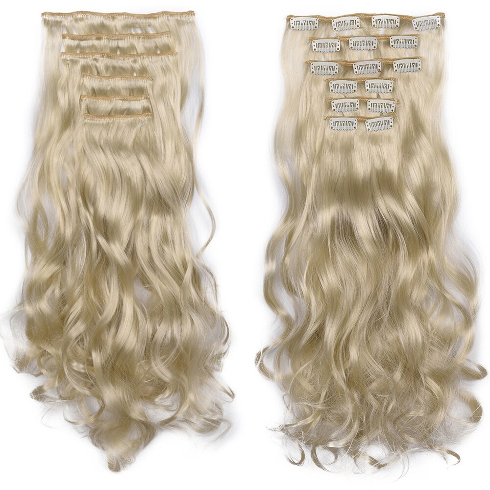 24 tommer langt krøllet syntetisk hår 16 clip in hair extension 6 stk/sæt varmebestandigt naturligt bølget hårstykke: 88
