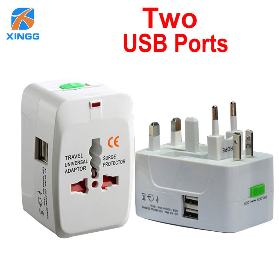 Universal International AC Elektrische Plug Adapter 2 USB Poorten Woord Travel Power Charger Socket Adapter met UK EU US AU plug