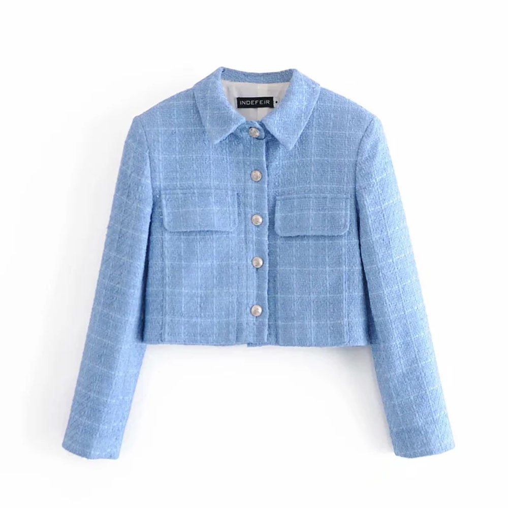 BBWM Women Texture Tweed Crop Top Jacket Ladies Short Coat Chic Female Outerwear Spring: XS