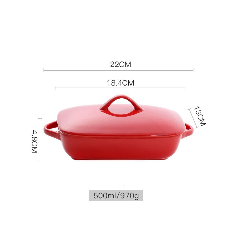 Mikrowelle Ofen sicher Keramik Backen Platte mit Startseite Porzellan Familie Käse Kasserolle Kochen Schüssel mit Deckel: Rechteck rot