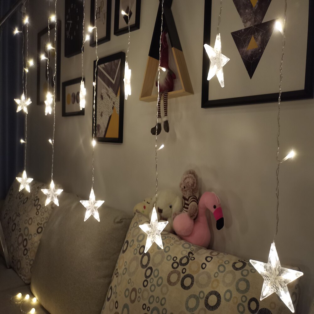 Guirlande lumineuse LED pour rideau de fées, en forme d'étoile, de lune, pour noël, pour la maison, pour une fête de mariage, pour le jardin, avec piles AA