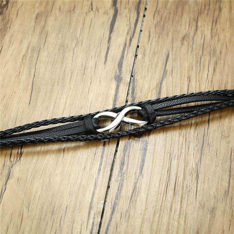 Modyle Mens Vrouwen Gevlochten Lederen Armband Liefde Infinity Charm Manchet Bangle Voor Mannen
