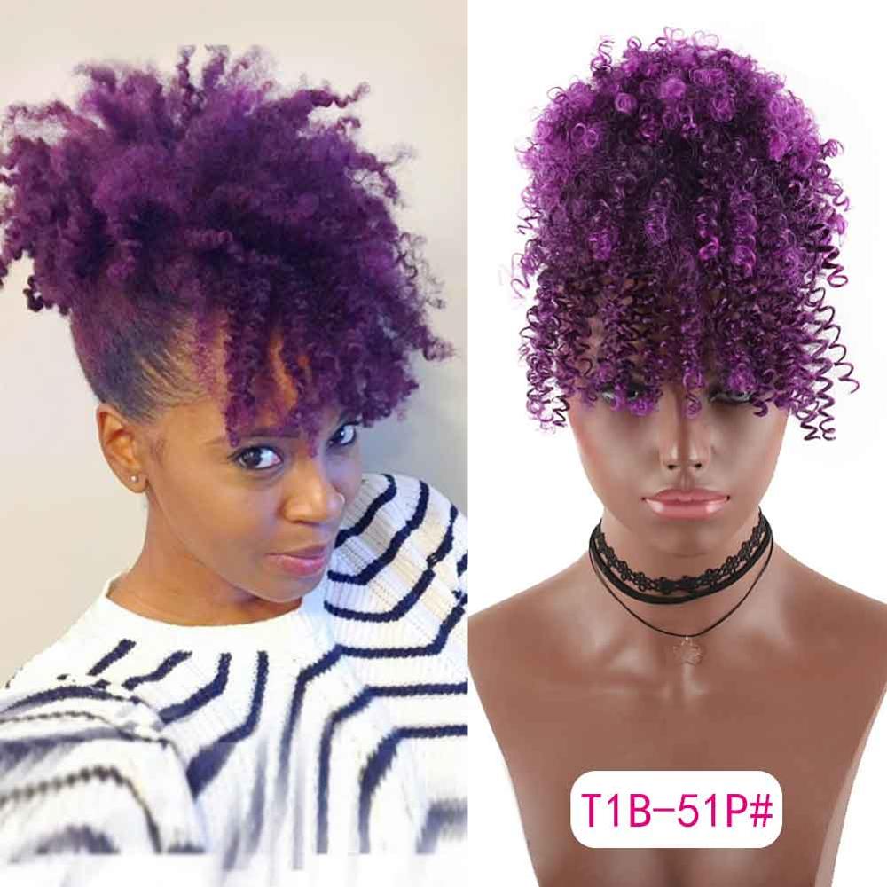 Hestehale puffeklip med højt hår i hårstykke afro kinky krøllet syntetisk snørehestehale med pandehår extensions