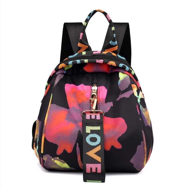 Color Ribbon Fun Printing Women Backpack Girl Travel Small Portable Bag Mini Lightweight Waterproof Knapsack: Red Flower