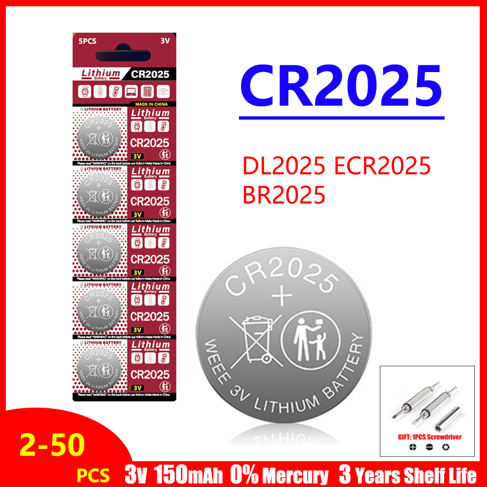 CR2025 Battery CR 3V Lithium Battery DL2025 BR2025 KCR2025 For Car Remote Control Watch Button Coin Cells