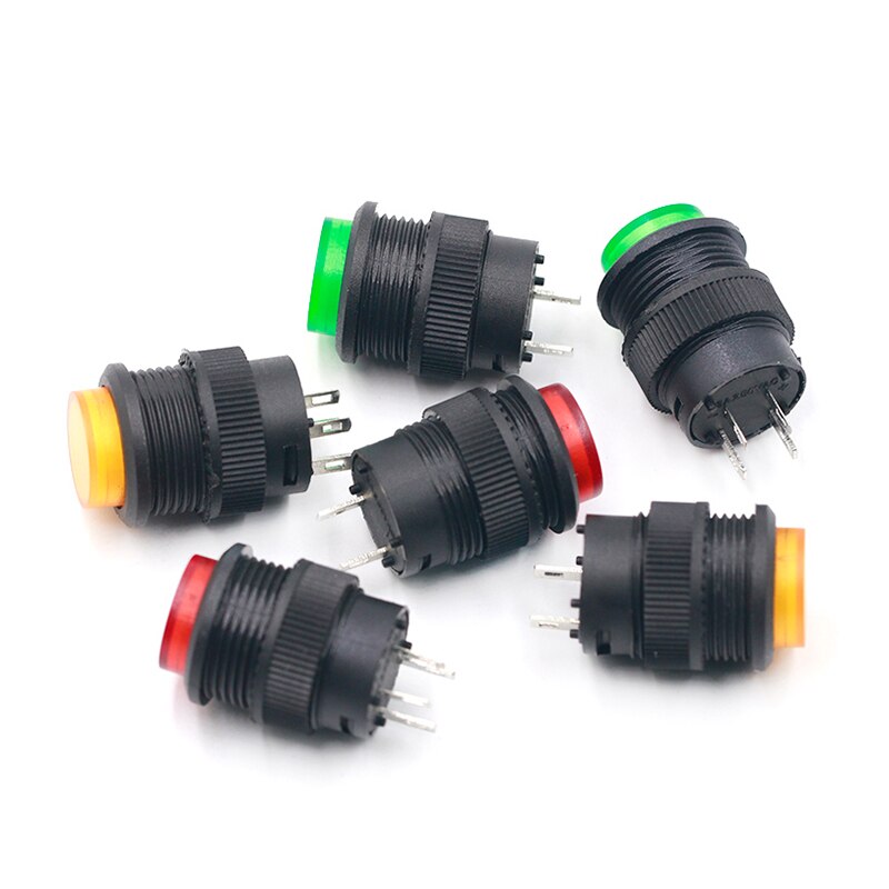 5PCS self-lockin 16MM Latching/Momentary push button switch with 5Color LED lighting 4Pin R16-503/AD R16-503/BD
