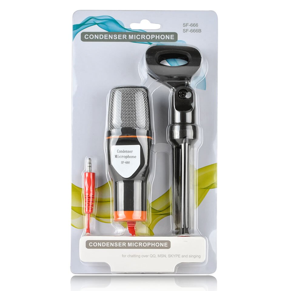 Mic SF-666 Microphone 3.5mm Jack Wired With Stand Tripod Handheld Mic For PC Chatting Singing Karaoke Laptop: Black with box