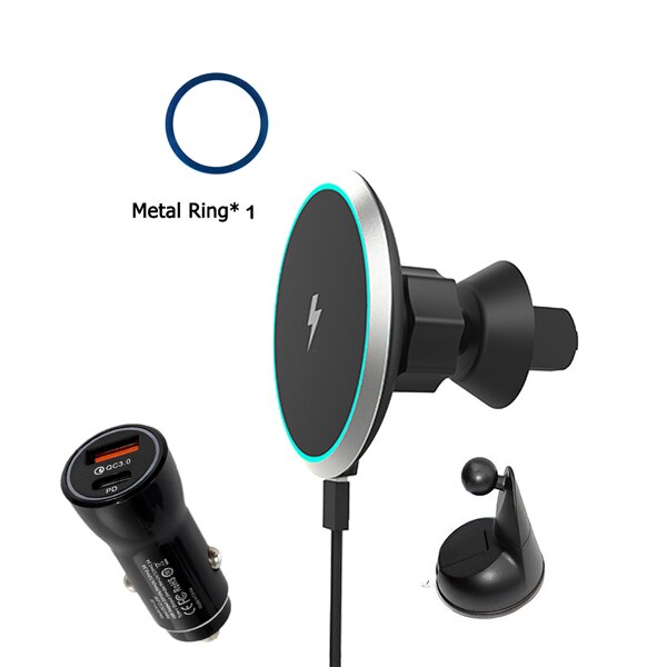 15W Draadloze Auto Magneti Charger Voor Iphone 12 Pro Max Qi Snel Opladen Air Vent Car Mount Magneet Adsorbeerbare telefoon Auto Houder: BLACK and with QC3.0
