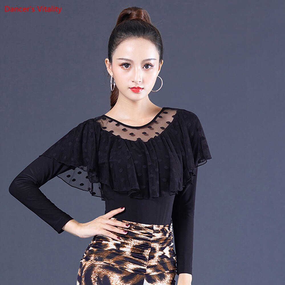Latin Dance Tops Long Sleeve Dance Practice Clothes Women Ballroom Waltz Square Dance Performance Costumes
