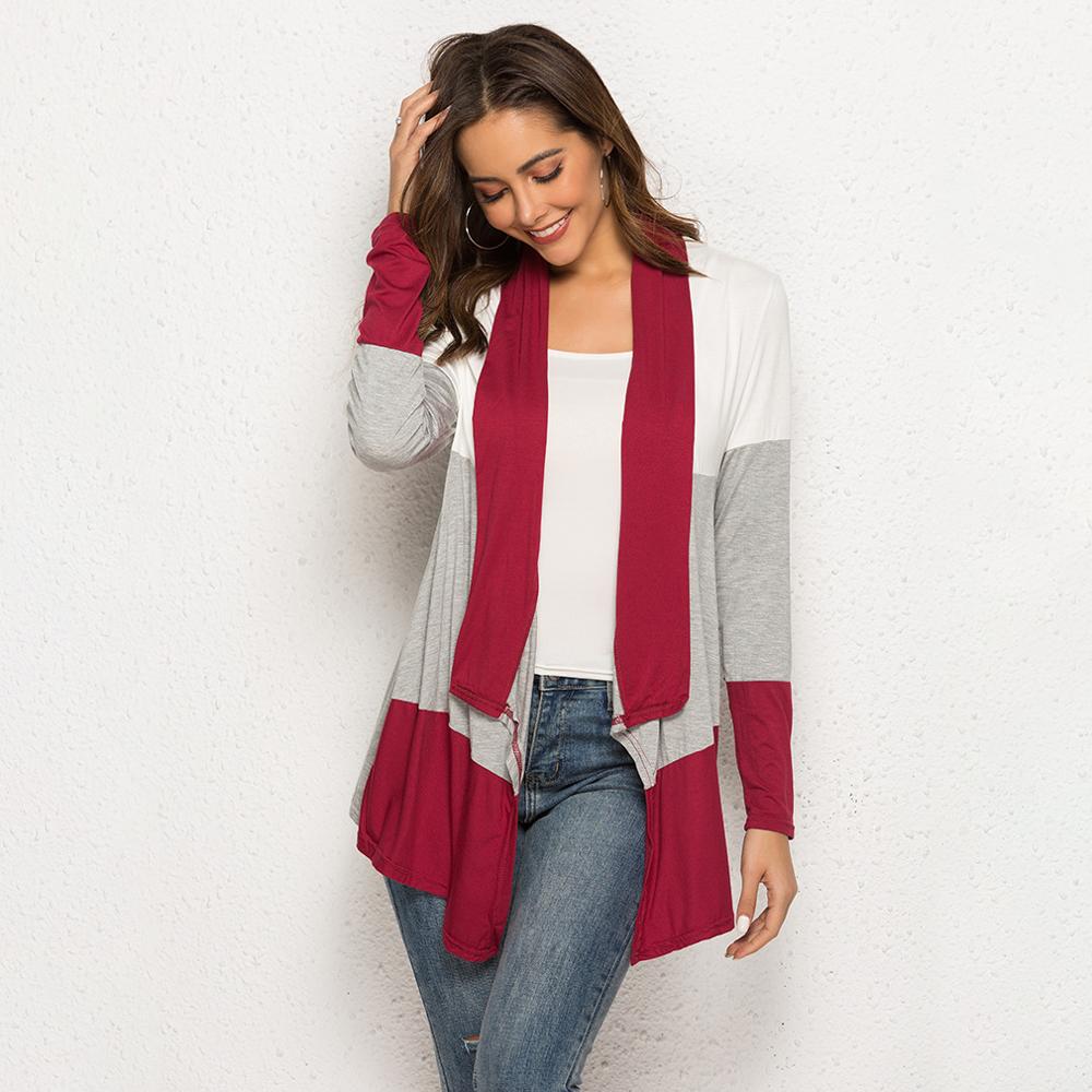 Mujeres abierto frente largo gabardina abrigo otoño ligero manga larga cárdigan suéteres cortina abierta frontal largo cárdigan: L / Rojo