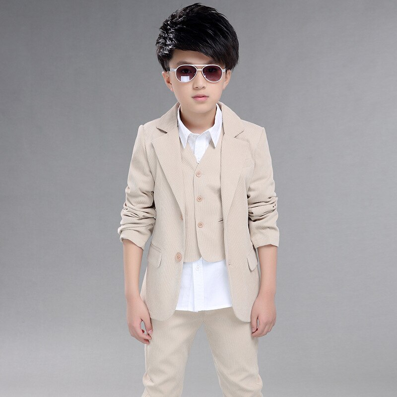 Formal cotton Children costume for boy Blue/Khaki Formal boys suits for weddings Autumn Plaid Clothing Sets Wedding Wear 5-12Y
