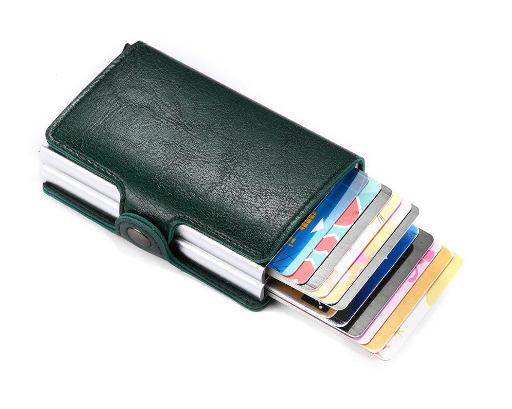 RFID Men's Leather ID Credit Card Holder Male Automatic Aluminum Alloy Hasp Business Double Layer Cardholder Wallet for Man: Army Green