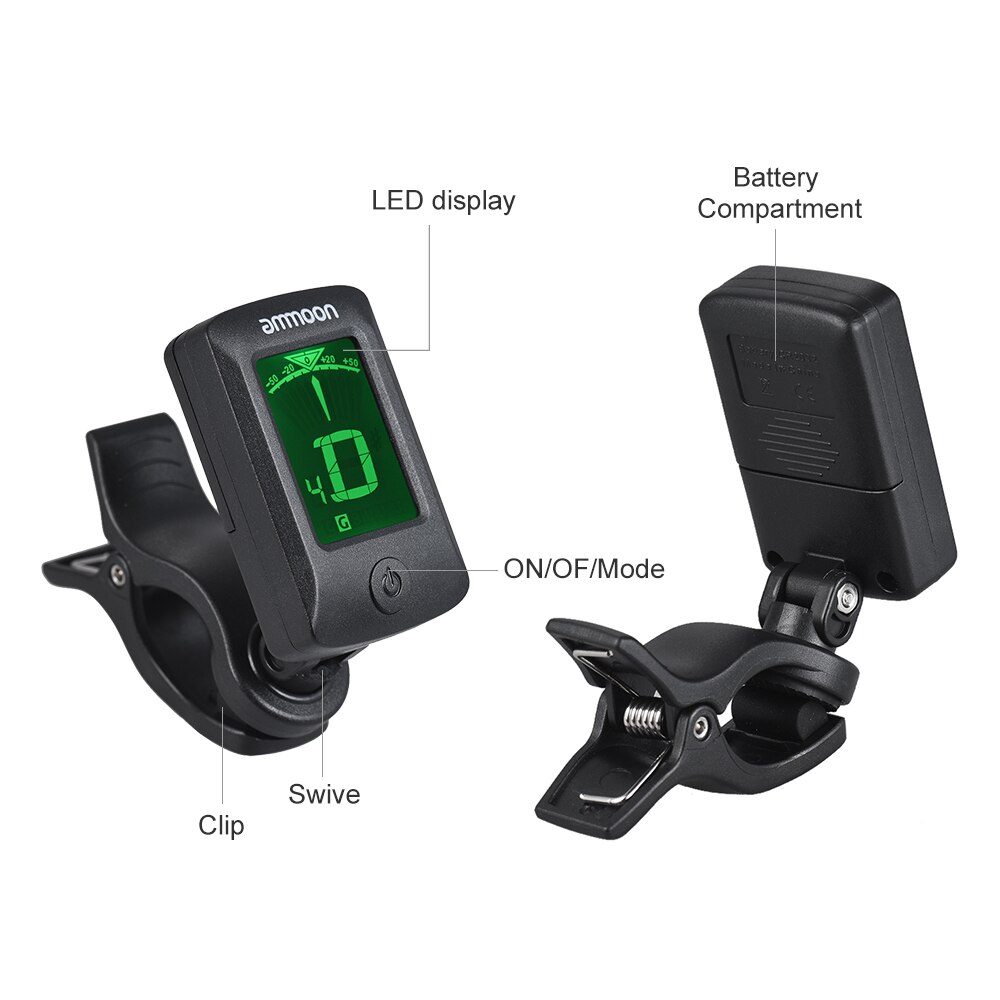 ammoon AT-07 Digital Electronic Clip-On Tuner LCD Screen for Guitar Chromatic Bass Ukulele C/ D Violin