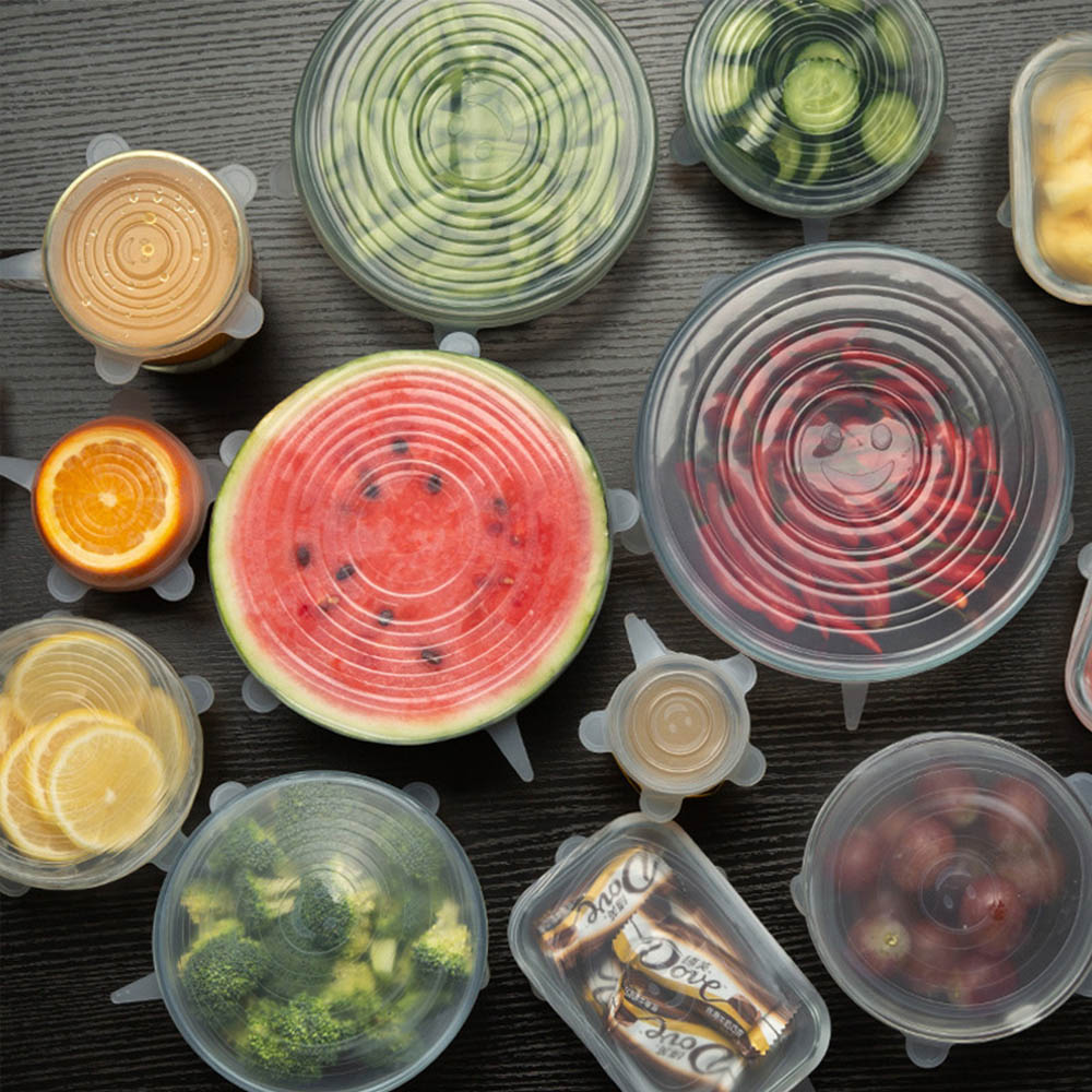 6 Stück wiederverwendbare Silikonhüllen, anpassbare Silikondeckel für Dosen, Speisen, Frischhaltung, Küchenzubehör, Utensilien