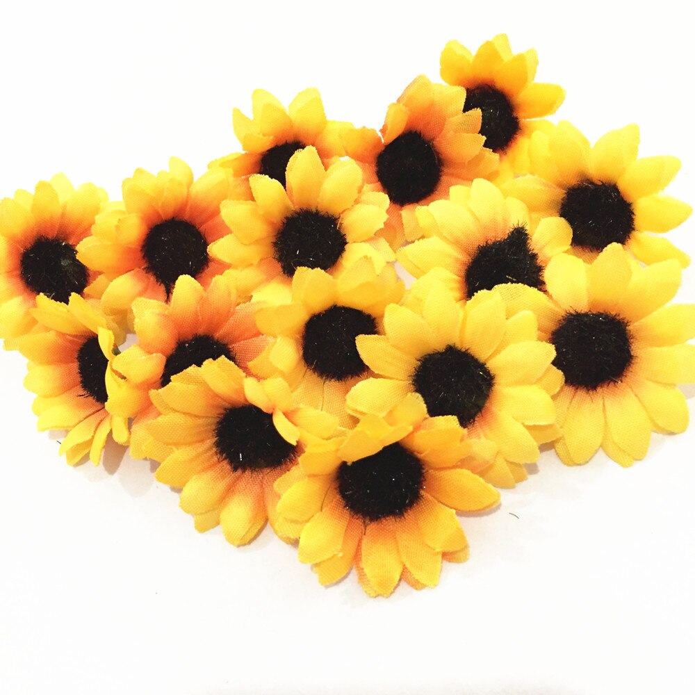 38mm 1.5 tommer gule solsikkehovedknopper dekorative syntetiske kunstige blomster til baby shower bryllup brude buket diy