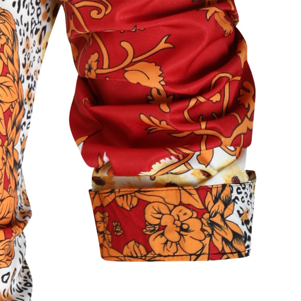 Royal print rød skjorte mænd luksus afslappet camisas hombre manga larga business formelle slanke herre kjole skjorter