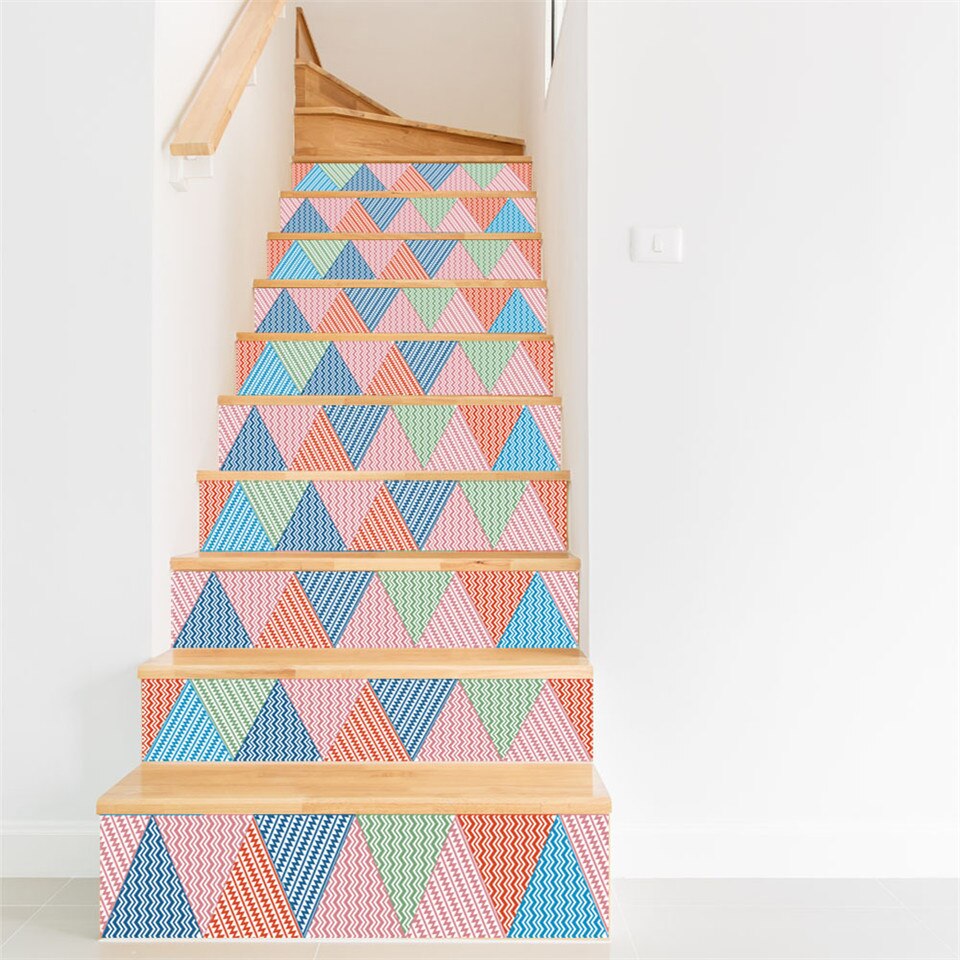 Kleurrijke Geometrische Grafische Trappen Sticker Thuis Art Trap Muurschildering Voor Corridor Decor Zelfklevende Vinyl Trap Decal