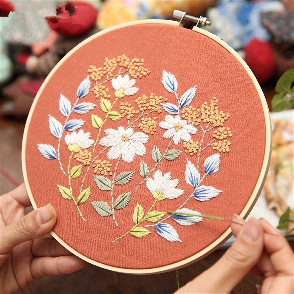 DIY Stamped Embroidery European Cross Stitch Kit Handwork Needlework For Beginners Plant Flower Embroidery Hoop Point De Croix
