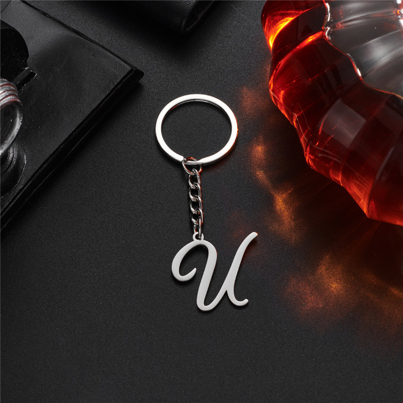 Llavero con letra inicial de A-Z de acero inoxidable para amantes, joyería antigua en inglés, colgante del alfabeto, llavero de coche, accesorios para bolso: TRANSPARENT