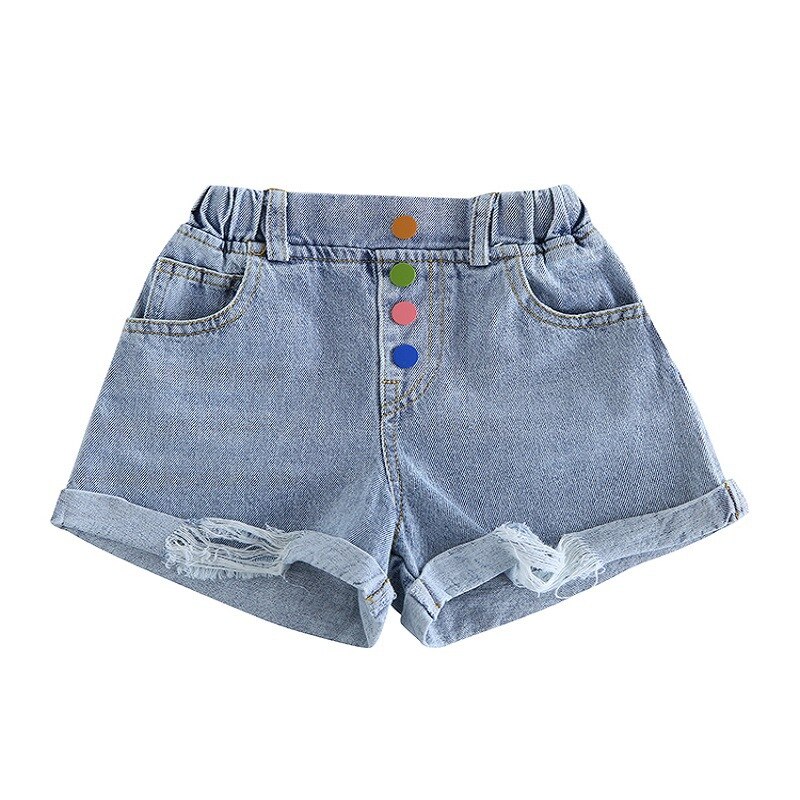 Flicka sommar jeans med färgglada knappar barn barn shorts